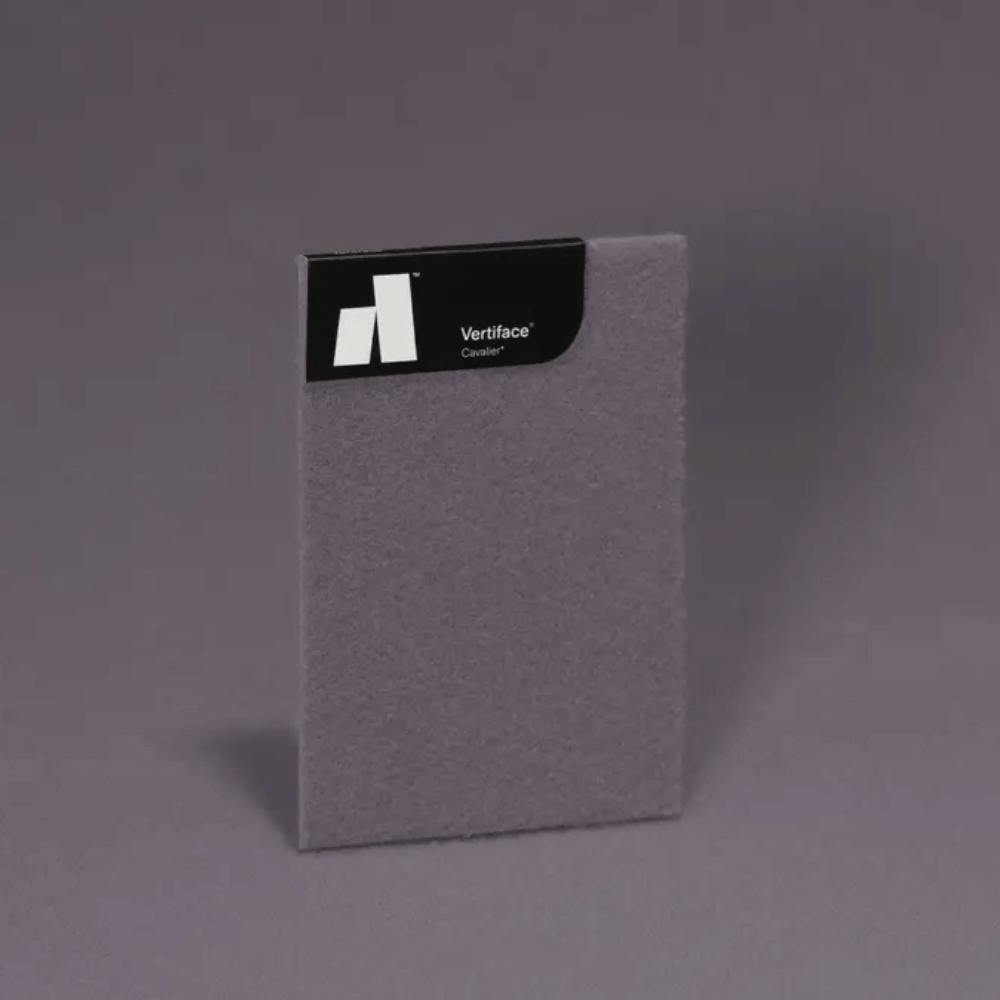 Vertiface® sample in gray color, showcasing soft texture for acoustic applications.