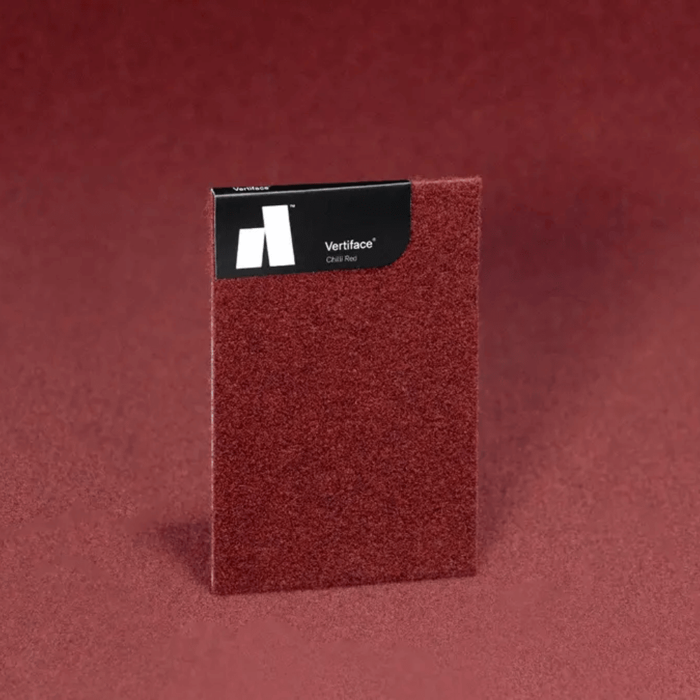 Vertiface® Acoustic Panel sample in Chile Red, showcasing texture and color for acoustic design applications.