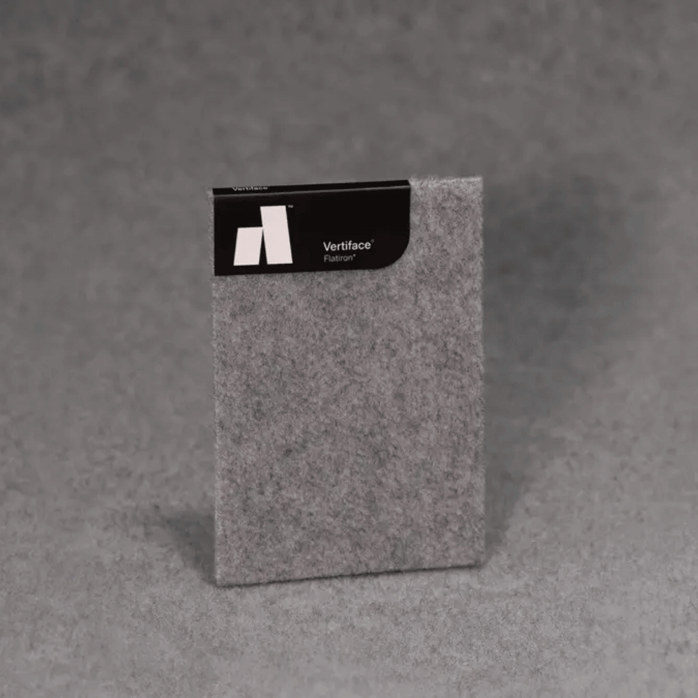 Autex Vertiface® sample in grey, showcasing its sound-absorbing felt texture for acoustics.