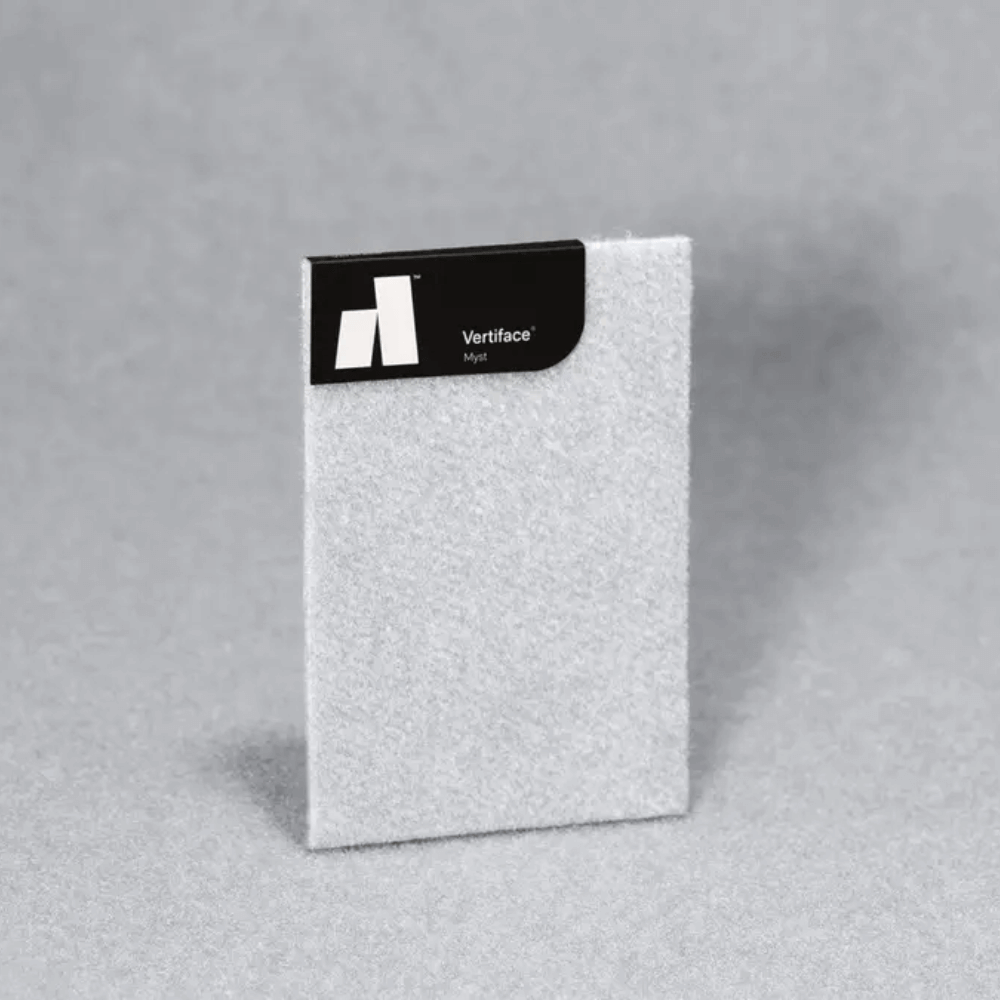 Vertiface sample panel in light gray, showcasing soft texture for interior design applications.