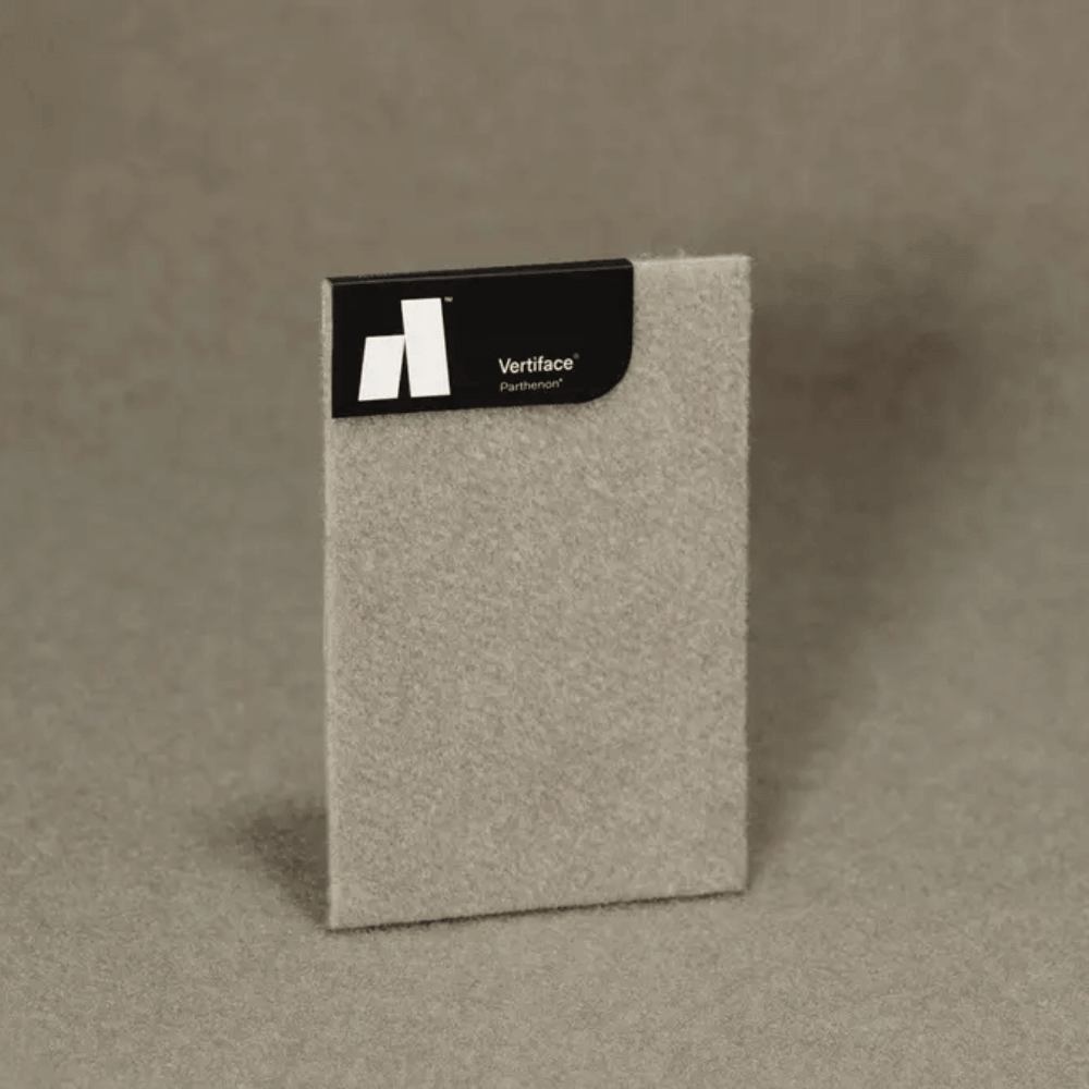 Autex Vertiface® sample, showcasing soft, textured acoustic panel in a neutral grey color.