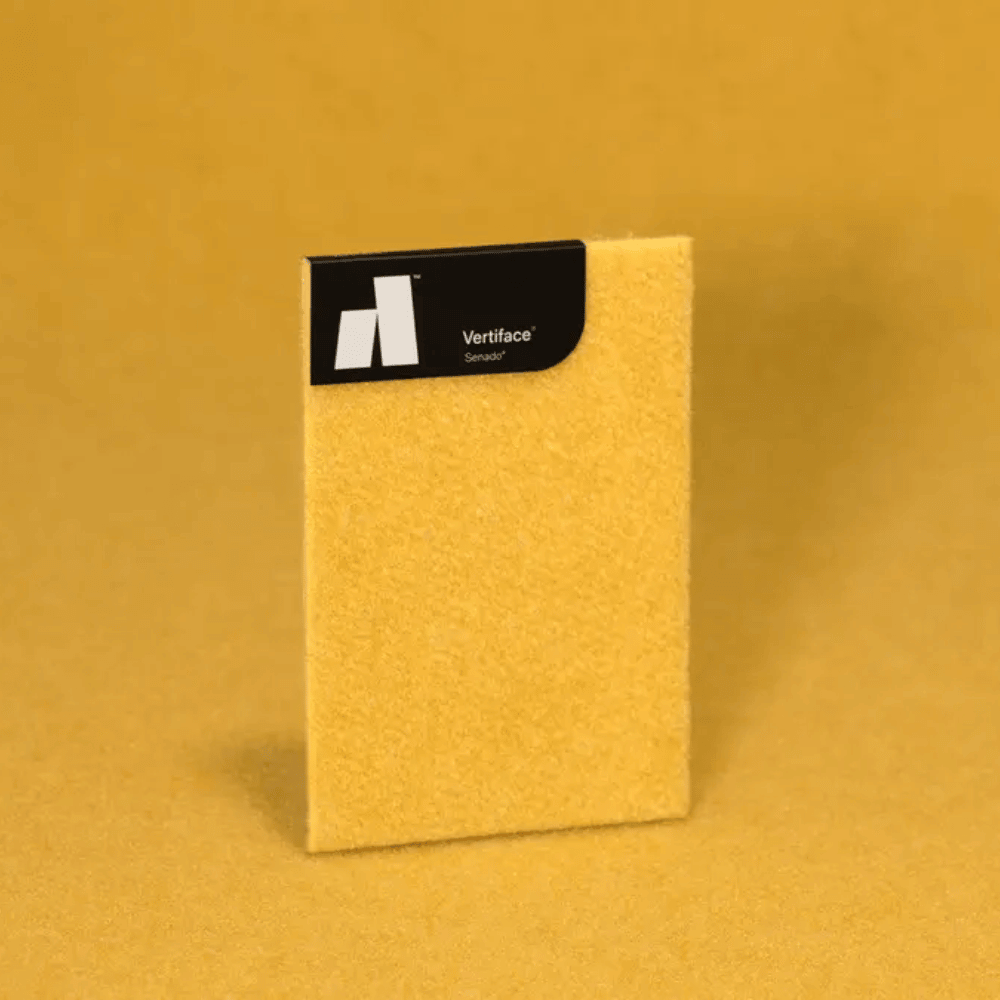Autex Vertiface® Sensor sample in yellow color, showcasing texture for acoustic panel applications.
