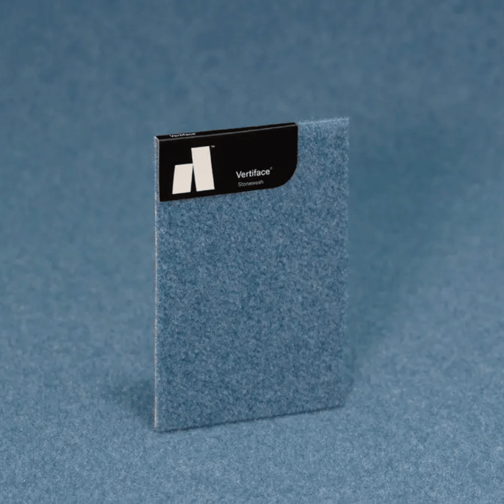 Autex Vertiface® acoustic panel sample in soft blue color, showcasing texture and design features.