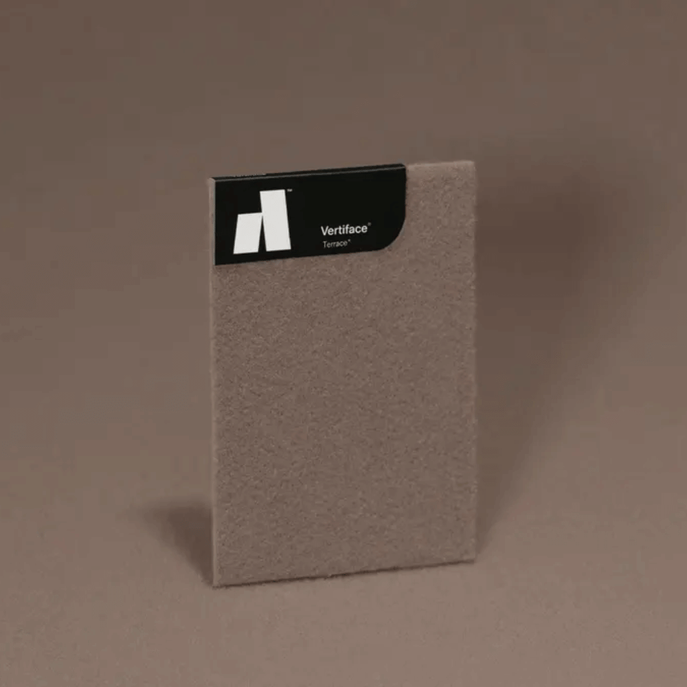 Vertiface® texture panel in a neutral color on a beige background, showcasing its soft finish and design versatility.