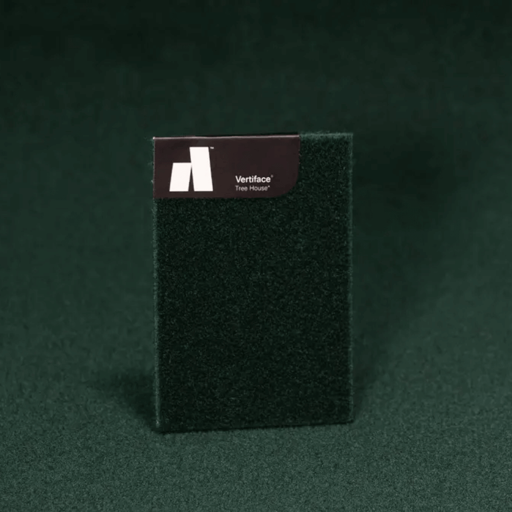 Vertiface® sample in dark green, showcasing soft texture for acoustic applications.