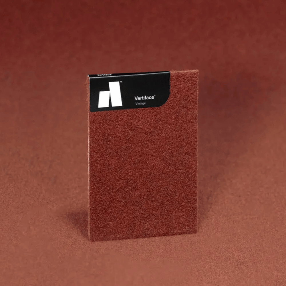 Vertiface® Vintage acoustic panel sample in a rich brown color against a matching background.