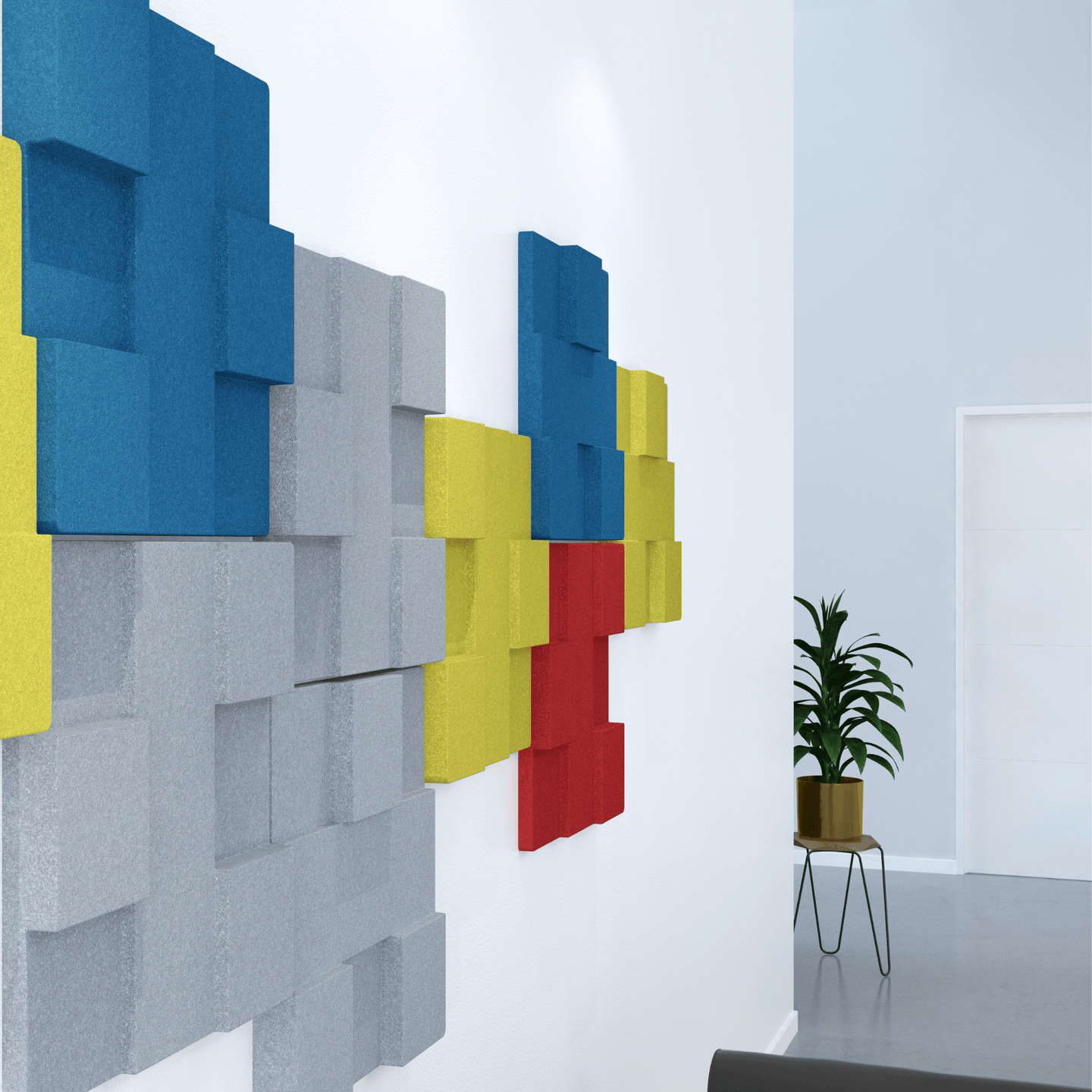 Colorful Acoustek Newport Collection acoustic wall tiles for stylish noise reduction in modern interiors.