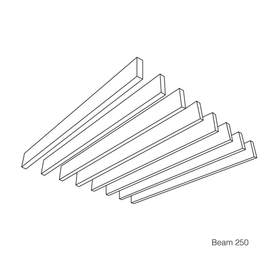 Autex Frontier Raft System "Beam 250" illustration showcasing sleek acoustic design for enhanced sound absorption.