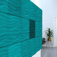 Acoustek Newport Collection acoustic wall tiles in teal, designed for noise reduction and modern aesthetics.