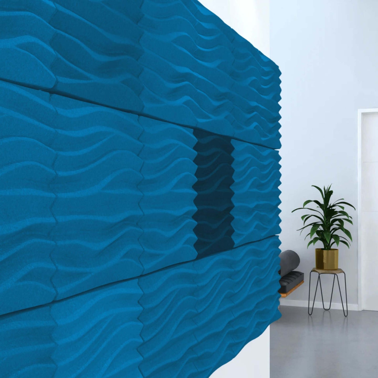 Acoustek Newport Collection acoustic wall tiles in blue, providing stylish noise reduction for modern interiors.