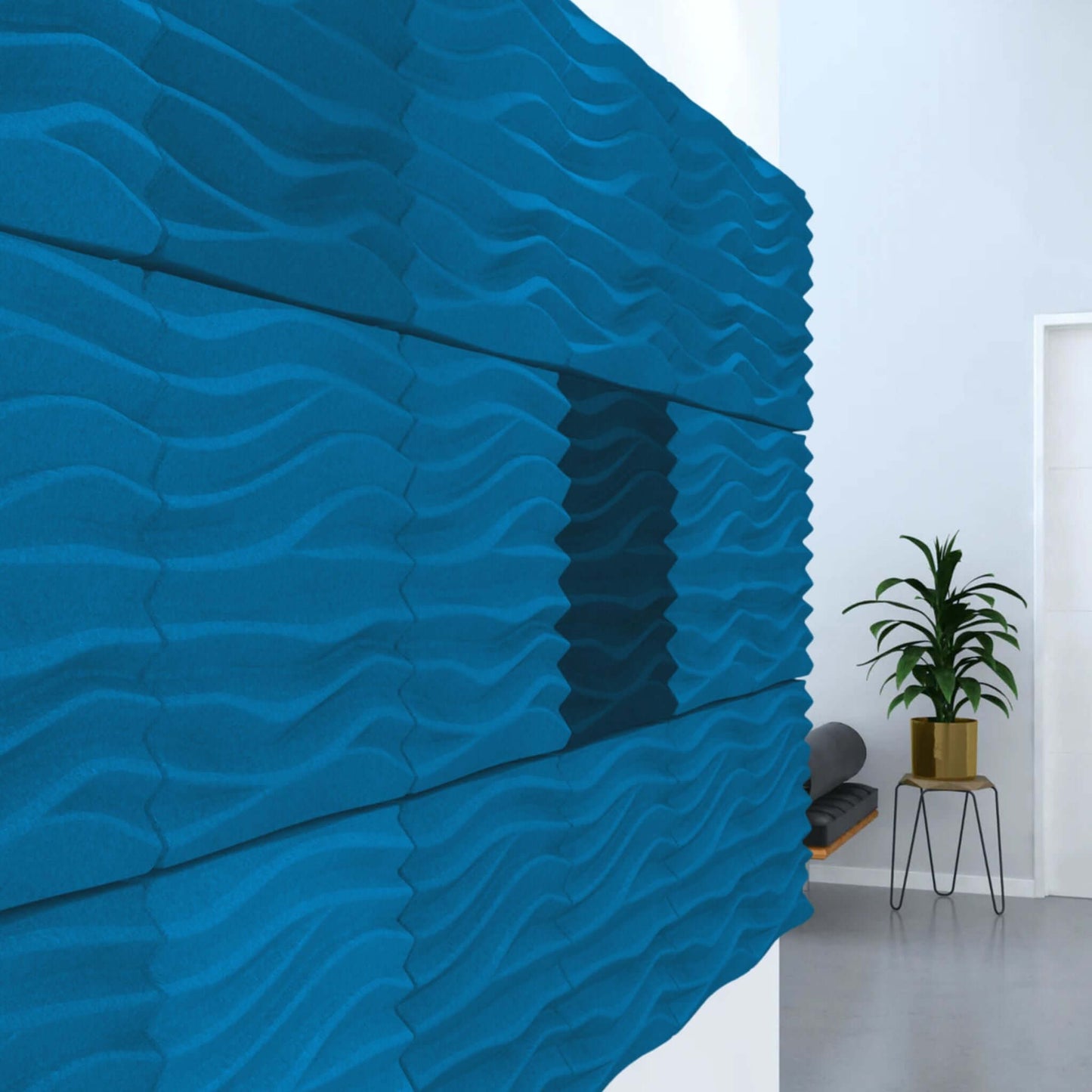 Acoustek Newport Collection acoustic wall tiles in blue, providing stylish noise reduction for modern interiors.