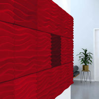 Acoustek Newport Collection acoustic wall tiles in red, adding modern aesthetics and noise reduction to interiors.