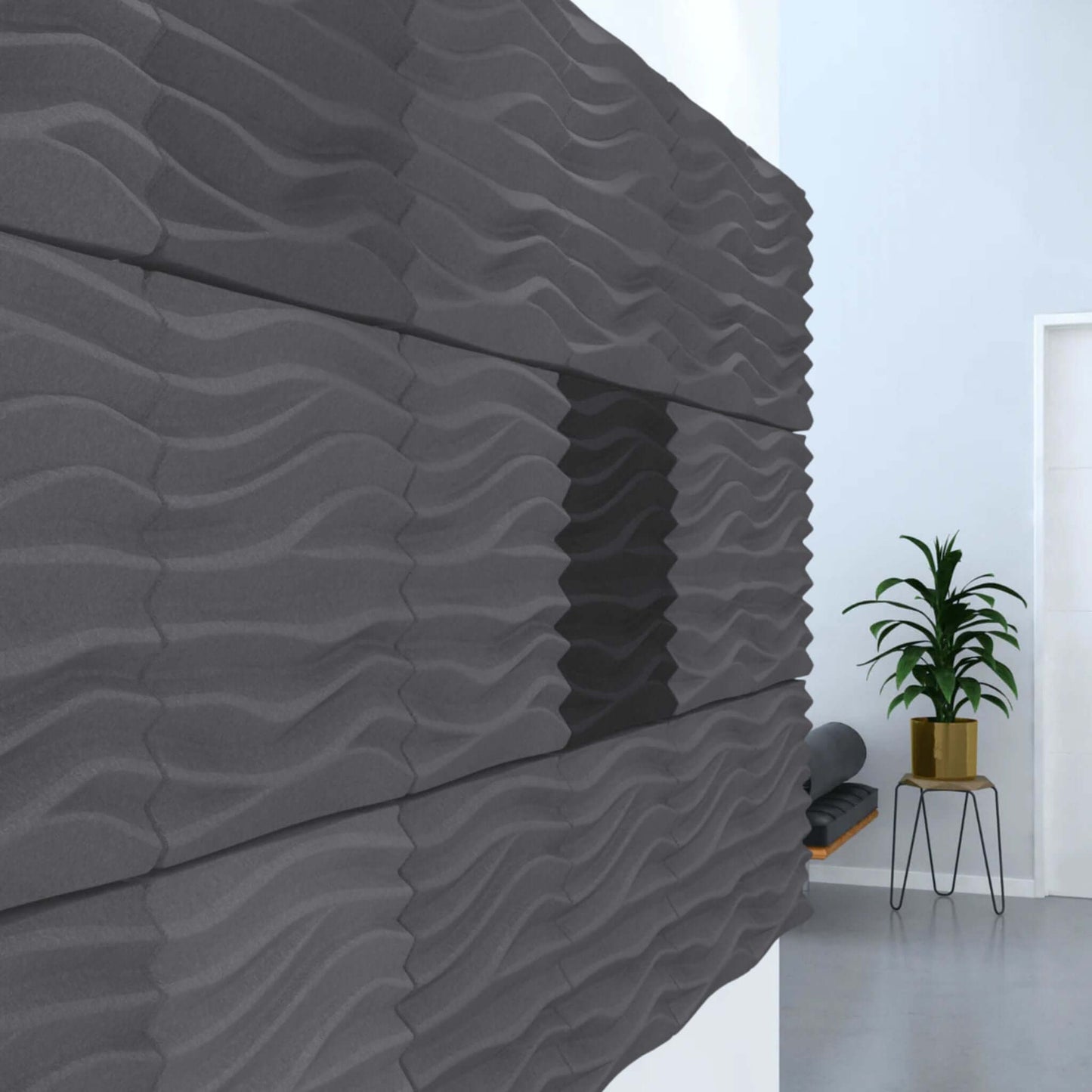 Acoustek Newport Collection acoustic wall tiles in modern interior, showcasing stylish noise-reducing design.