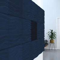 Acoustek Newport Collection acoustic wall tiles in dark blue, providing modern noise reduction and aesthetic appeal.