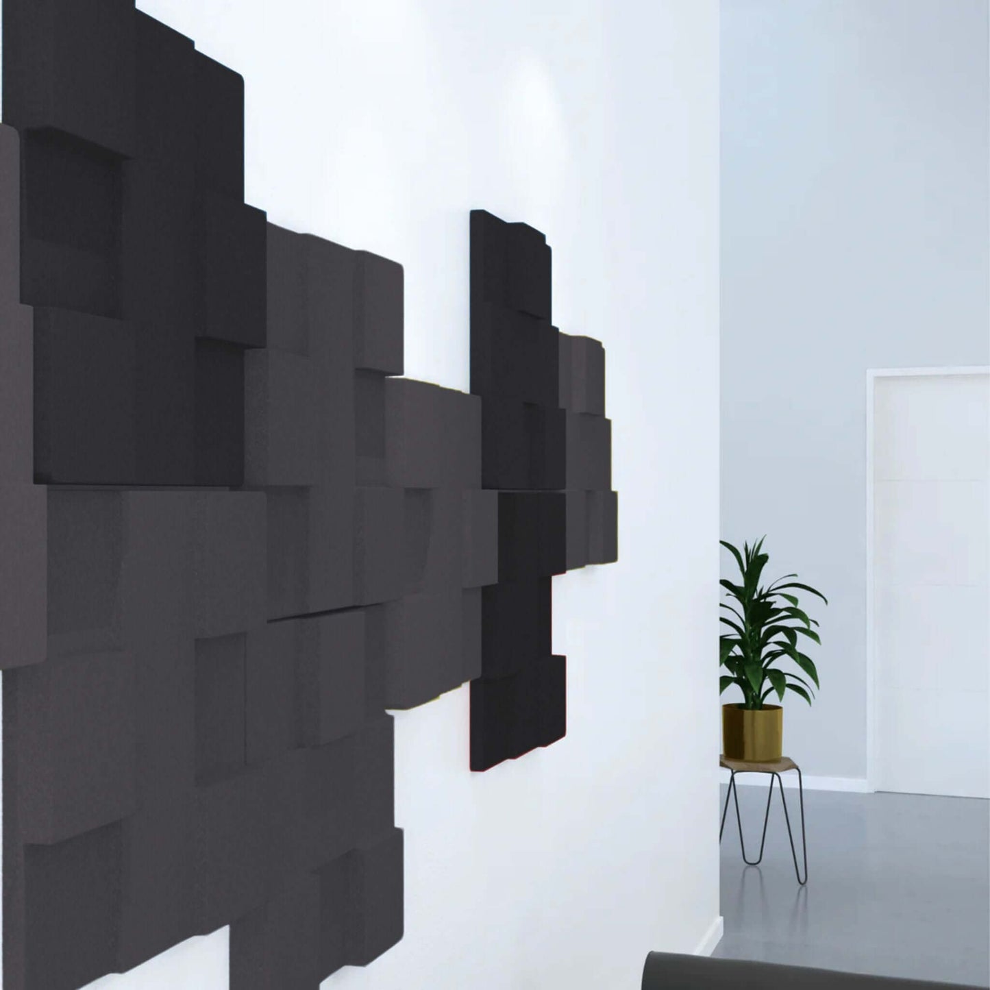 Acoustek Newport Collection acoustic wall tiles in modern interior, enhancing sound quality and aesthetics.