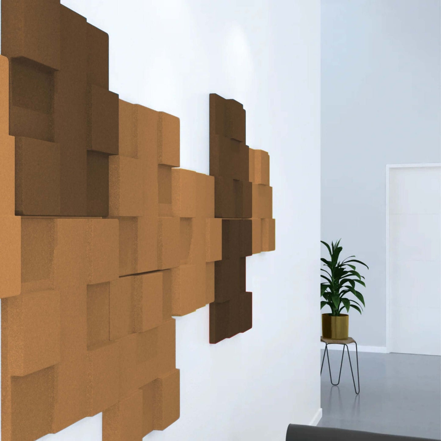 Acoustek Newport Collection acoustic wall tiles showcasing modern designs in a stylish interior setting.