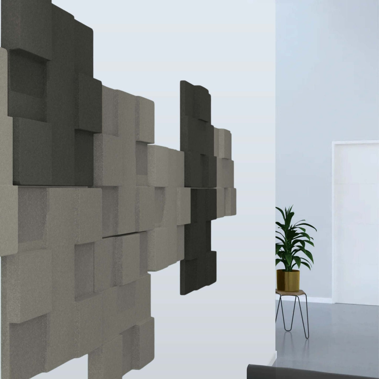 Acoustek Newport Acoustic wall tiles in modern interior setting, showcasing stylish noise reduction design.