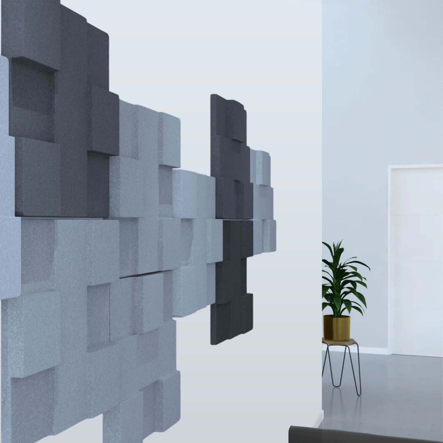 Acoustek Newport Acoustic panels in modern gray tones enhancing interior sound reduction.