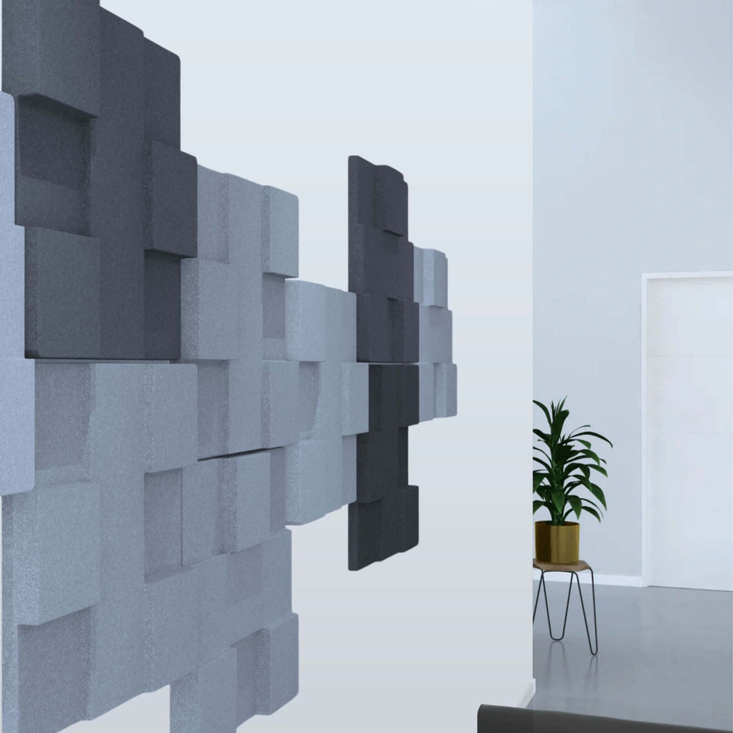 Acoustek Newport Acoustic panels in modern gray tones enhancing interior sound reduction.