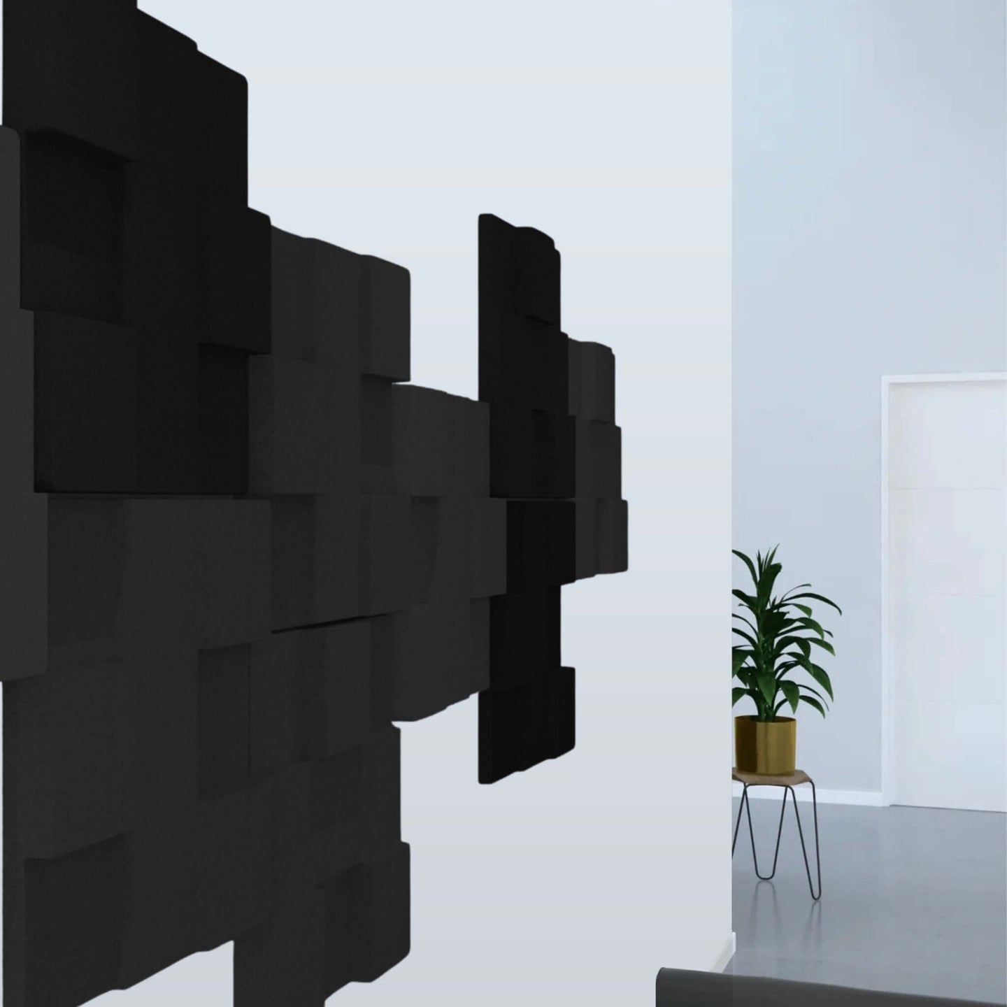 Acoustek Newport Acoustic panels featuring a modern black wall installation for noise reduction in interior spaces.