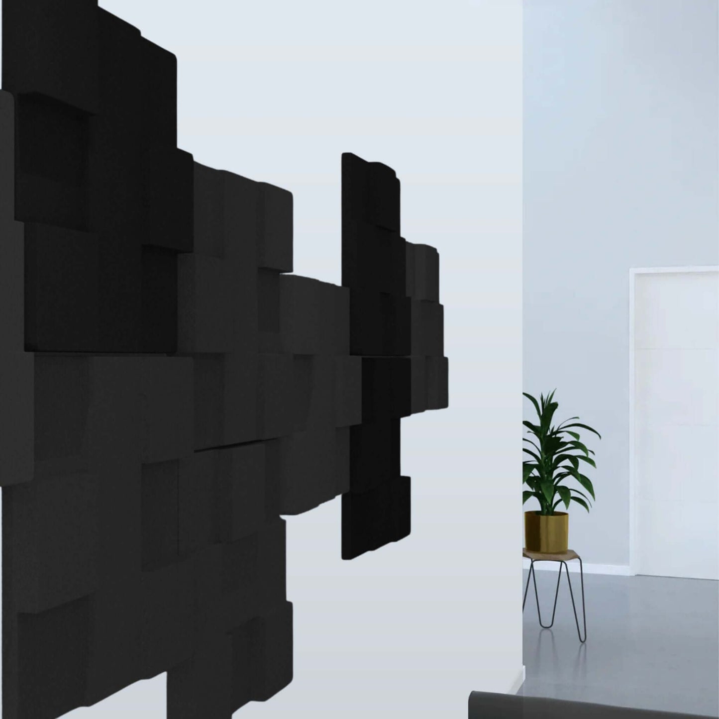 Acoustek Newport Acoustic panels featuring a modern black wall installation for noise reduction in interior spaces.