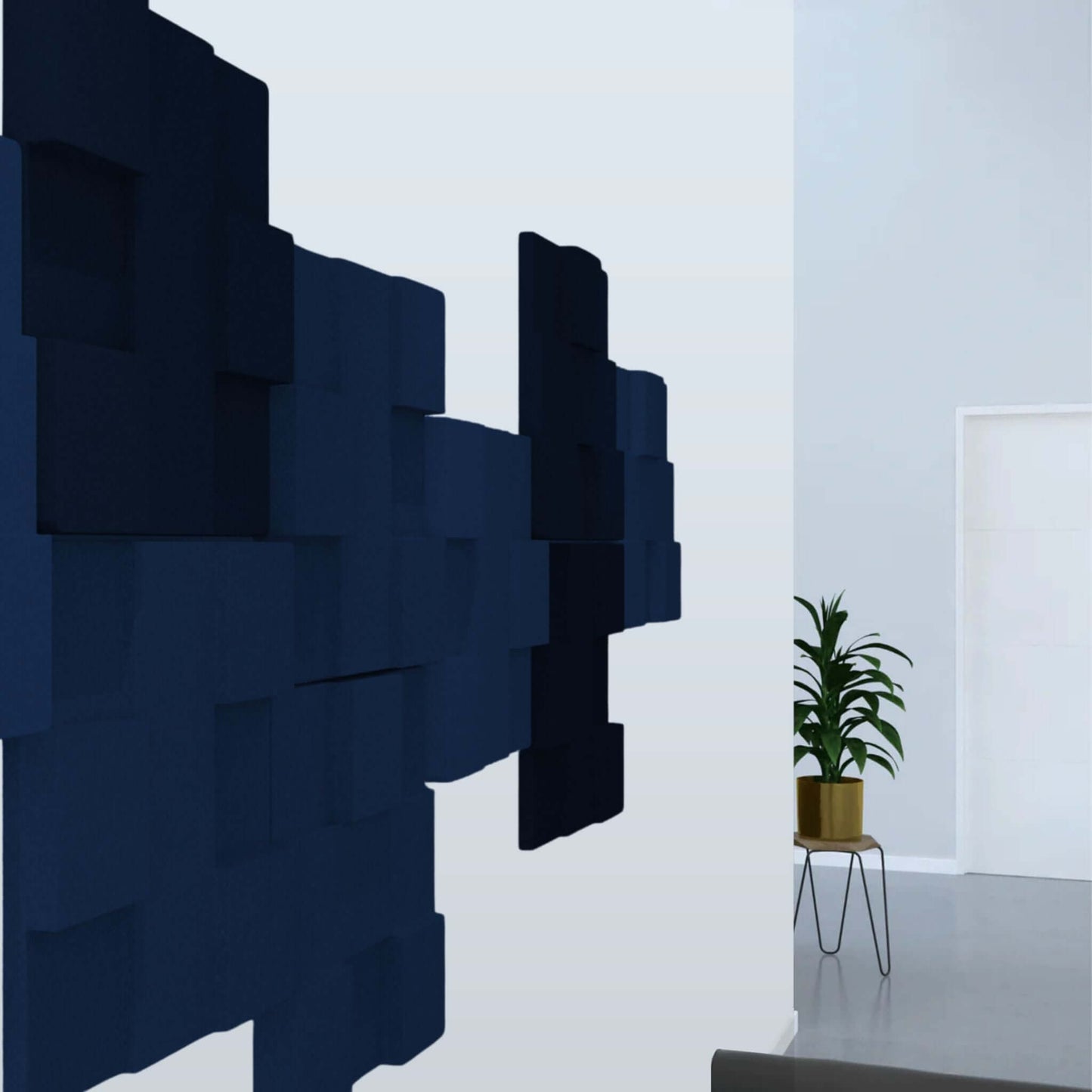 Acoustek Newport Collection acoustic wall tiles in blue providing modern noise reduction solution.