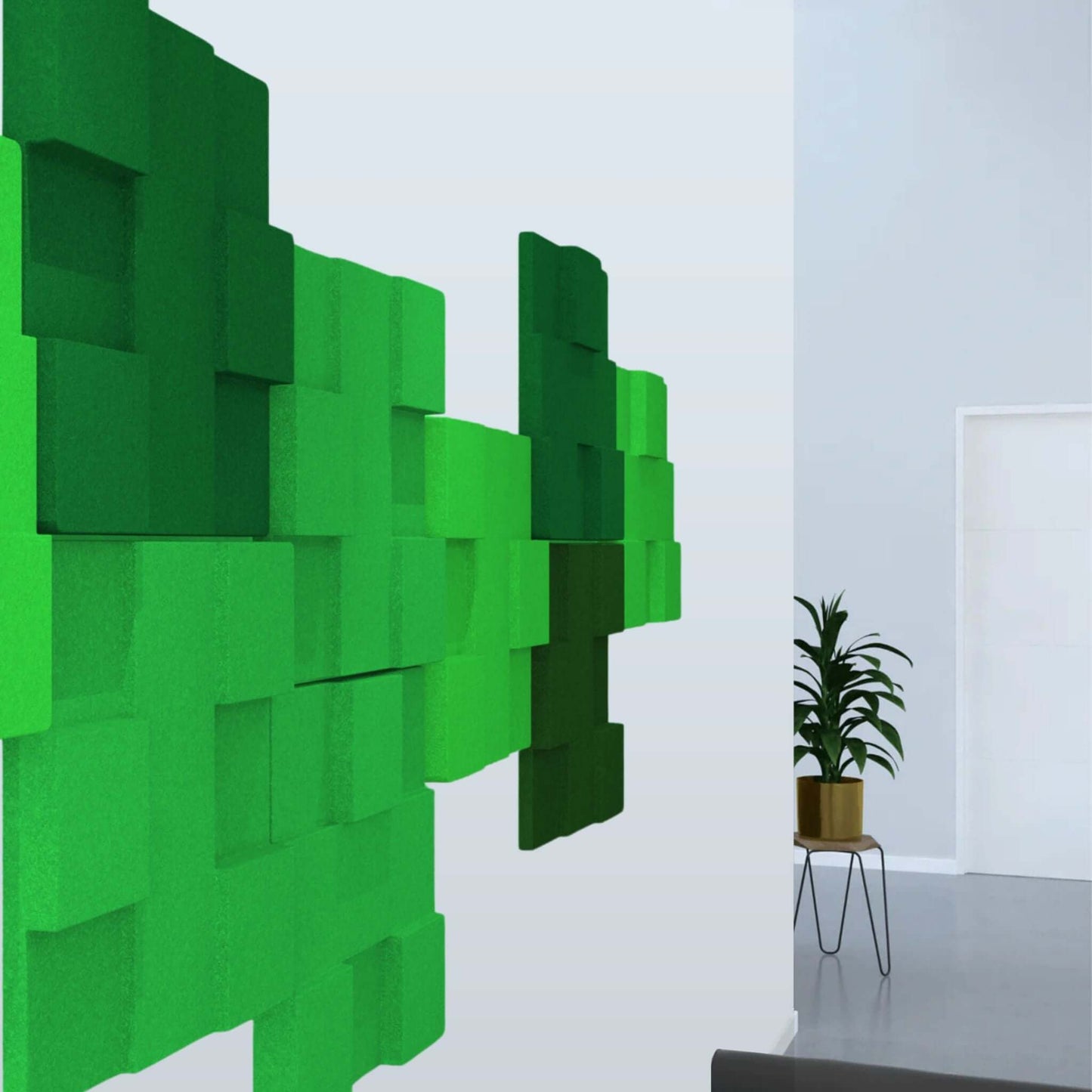Acoustek Newport Collection acoustic wall tiles in green, enhancing interior design and noise reduction.
