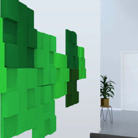 Acoustek Newport Collection acoustic wall tiles in green, enhancing interior design and noise reduction.