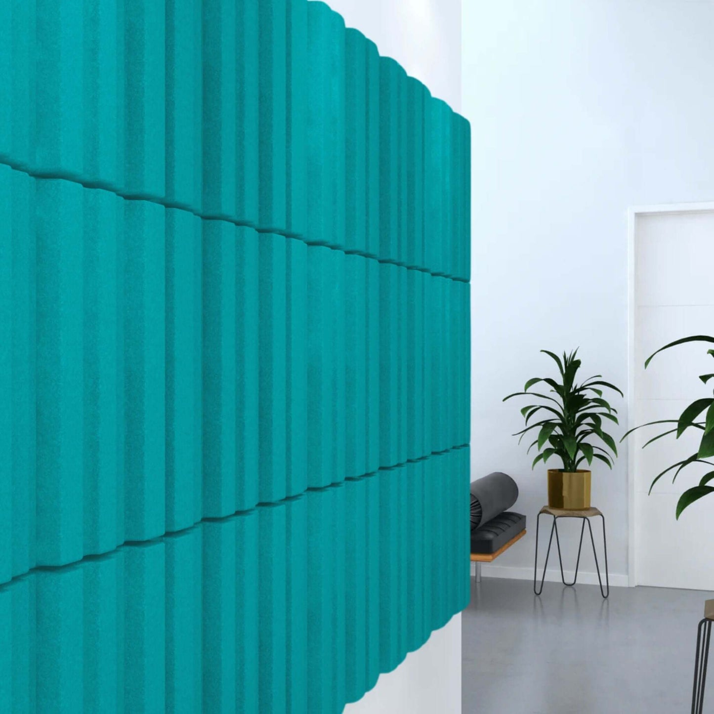 Acoustek Newport Acoustic panels in teal color, enhancing aesthetics and reducing noise in modern interiors.