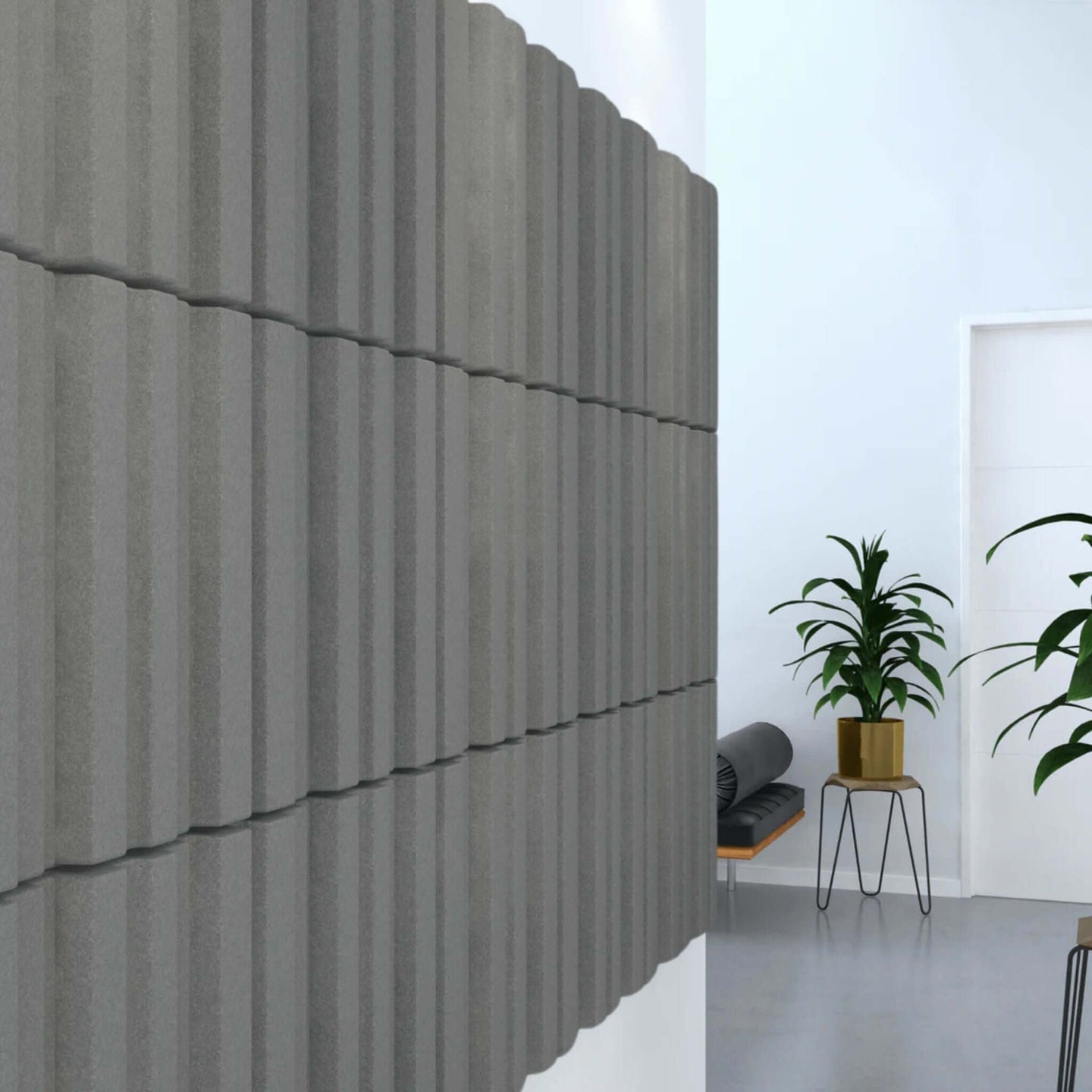 Acoustek Newport Acoustic panels featuring stylish grey wall tiles for noise reduction in modern interiors.