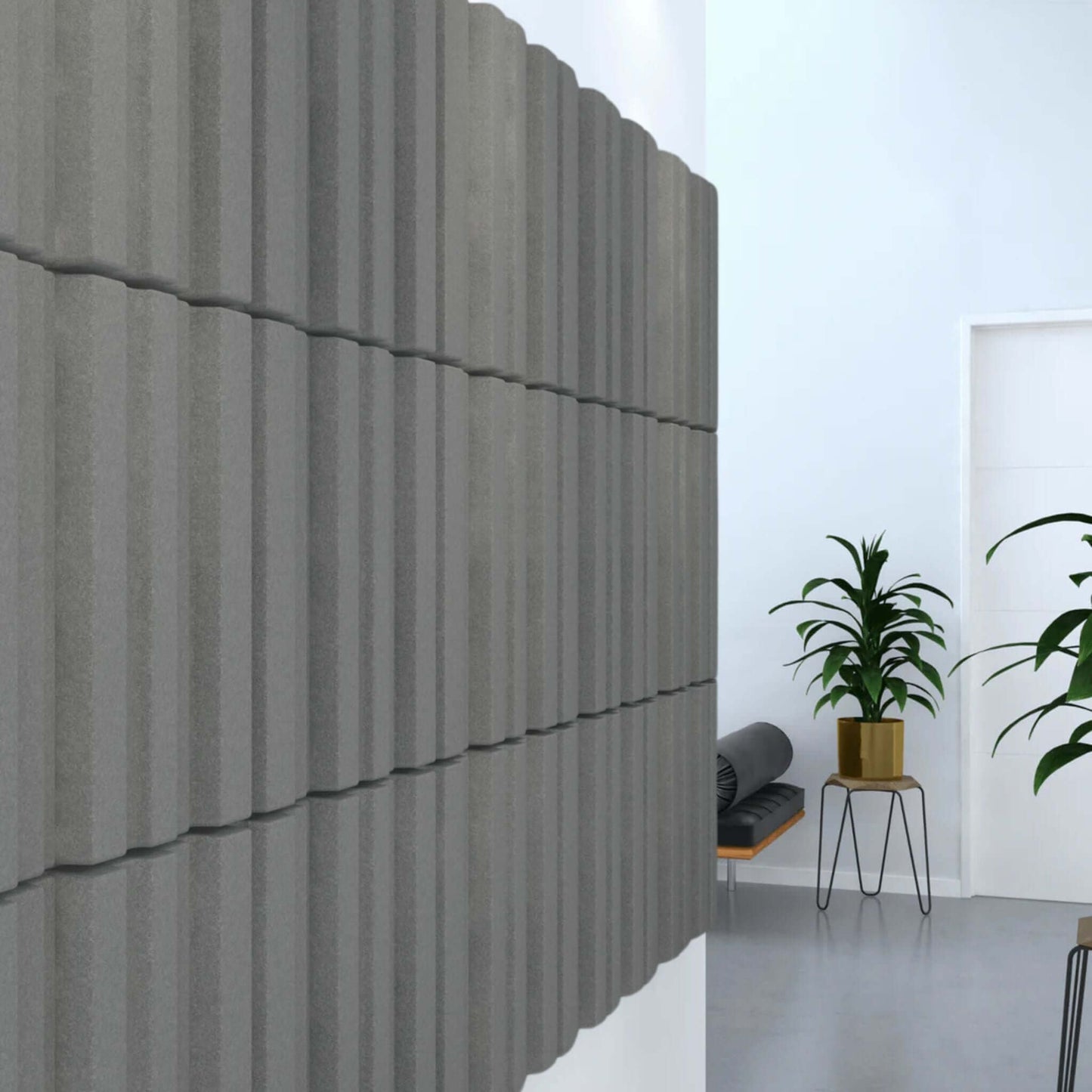 Acoustek Newport Acoustic panels featuring stylish grey wall tiles for noise reduction in modern interiors.