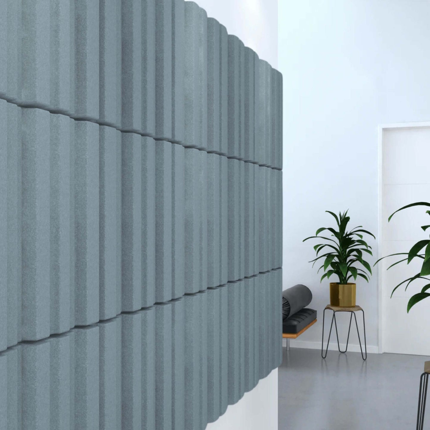 Acoustek Newport Collection acoustic wall tiles in gray, enhancing aesthetics and noise reduction in modern interiors.