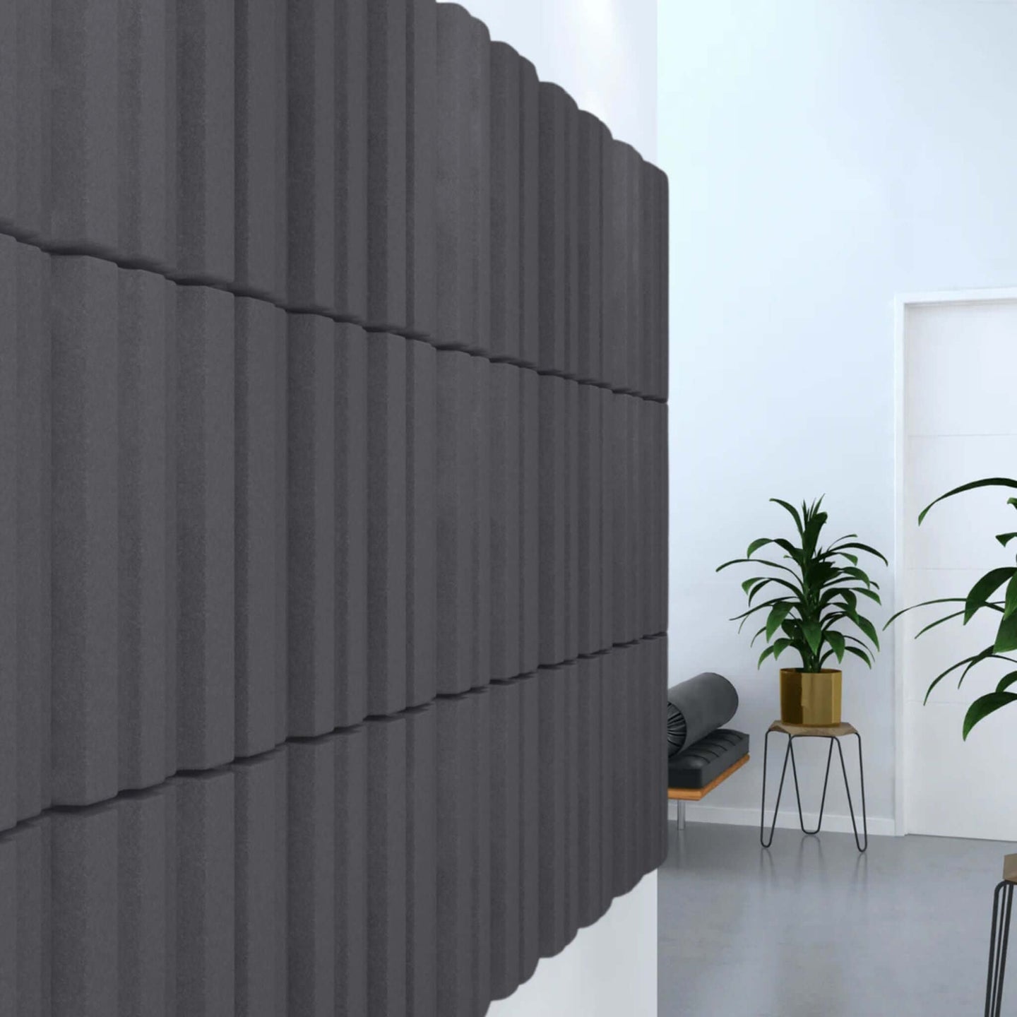 Acoustek Newport Collection acoustic wall tiles in a modern interior design, enhancing sound absorption and style.