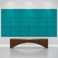 Acoustek Cavasinni acoustic tiles in teal, enhancing wall aesthetics and sound quality.
