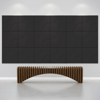 Acoustek Cavasinni acoustic tiles in a modern setting with a curved wooden bench underneath.