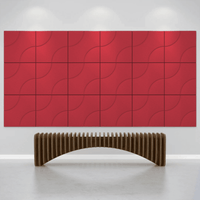 Acoustek Cavasinni acoustic tiles in red design on wall with modern bench in contemporary space.