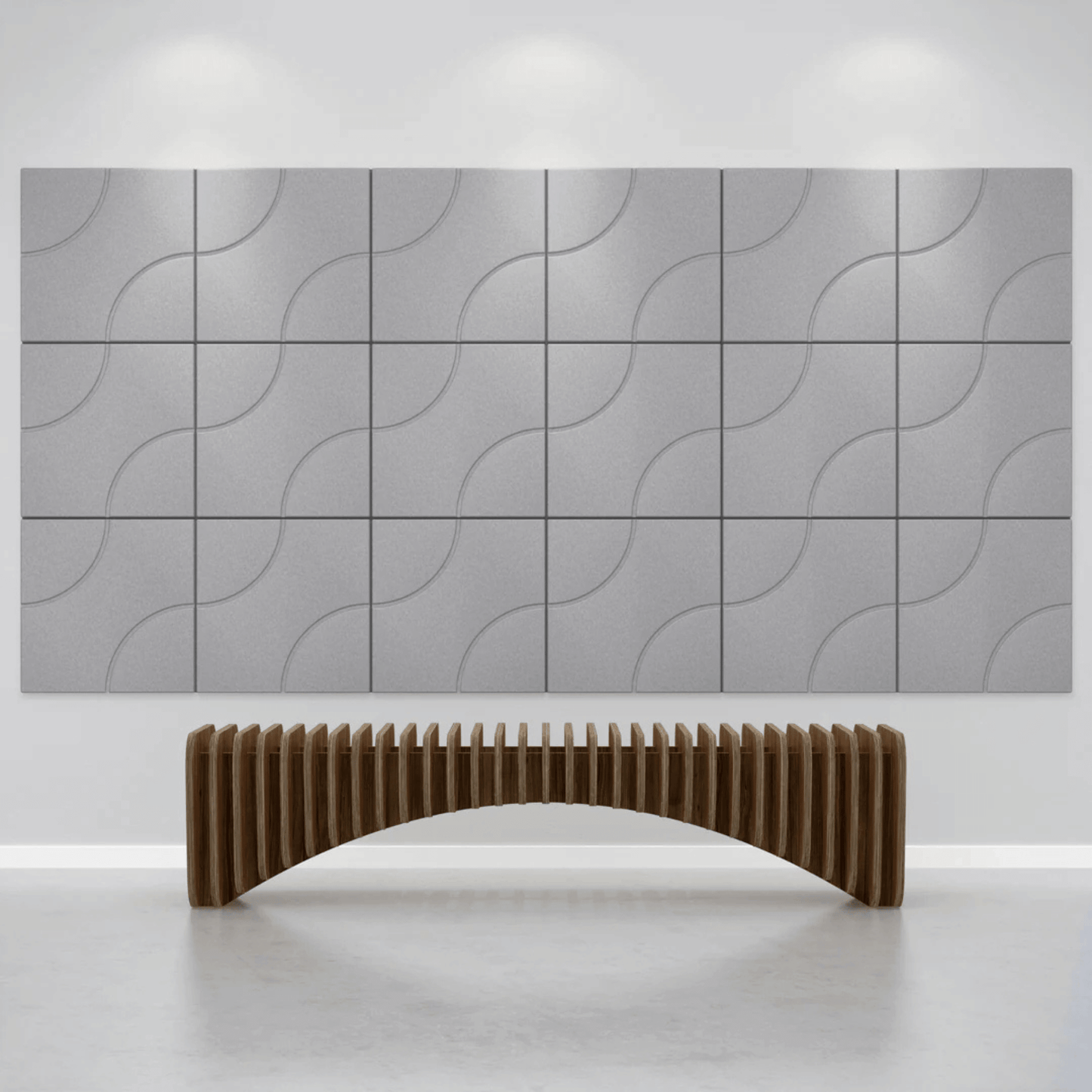 Acoustek Cavasinni acoustic tiles displayed on a wall, enhancing sound quality and aesthetics in modern interiors.