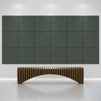 Acoustek Cavasinni acoustic wall tiles featured in a modern interior with a curved wooden bench.