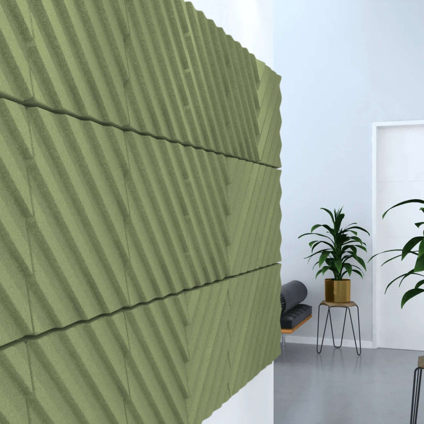 Acoustek Newport Collection Acoustic wall tiles in green, designed for noise reduction and modern aesthetics.