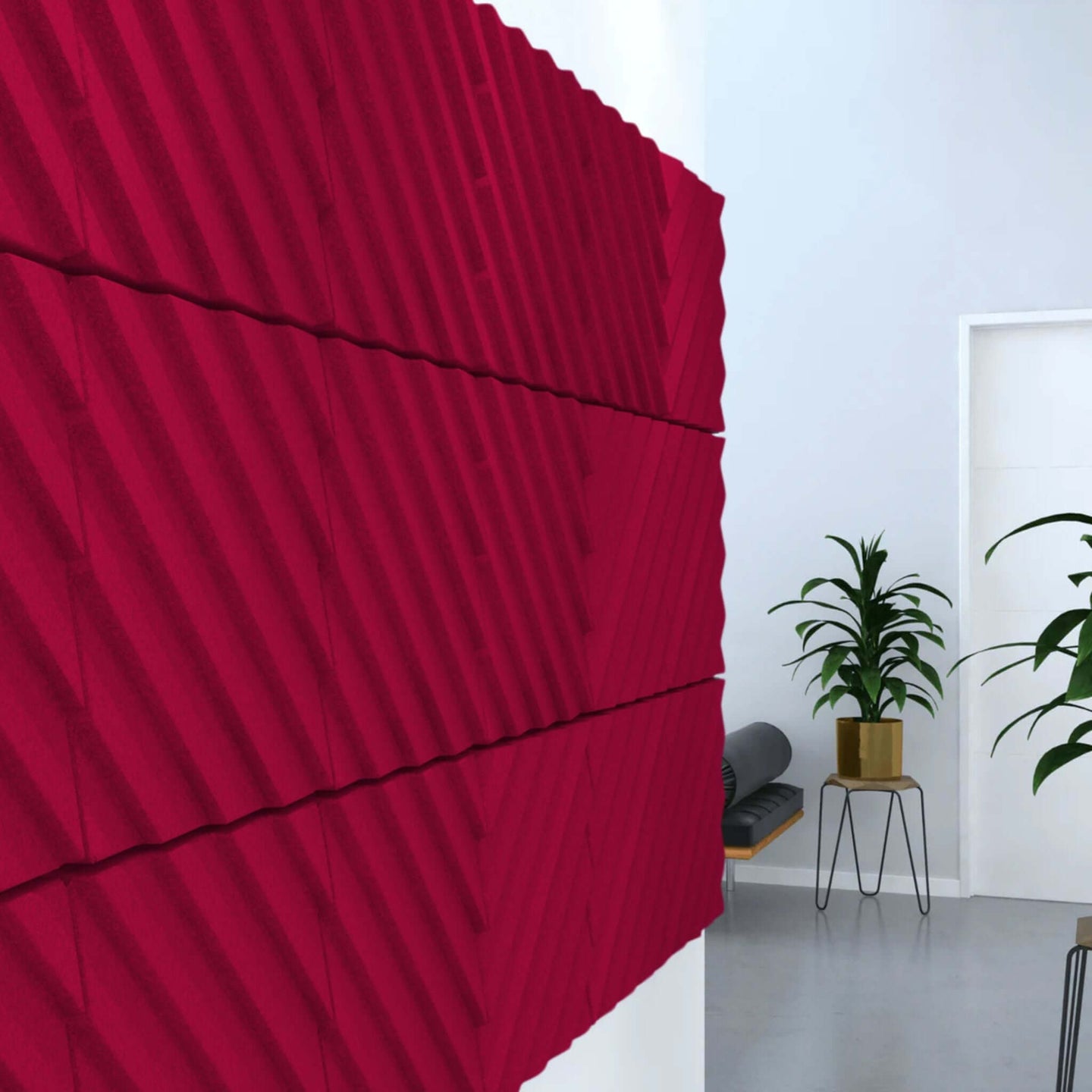Acoustek Newport Collection acoustic wall tiles in modern interior design, ideal for noise reduction.