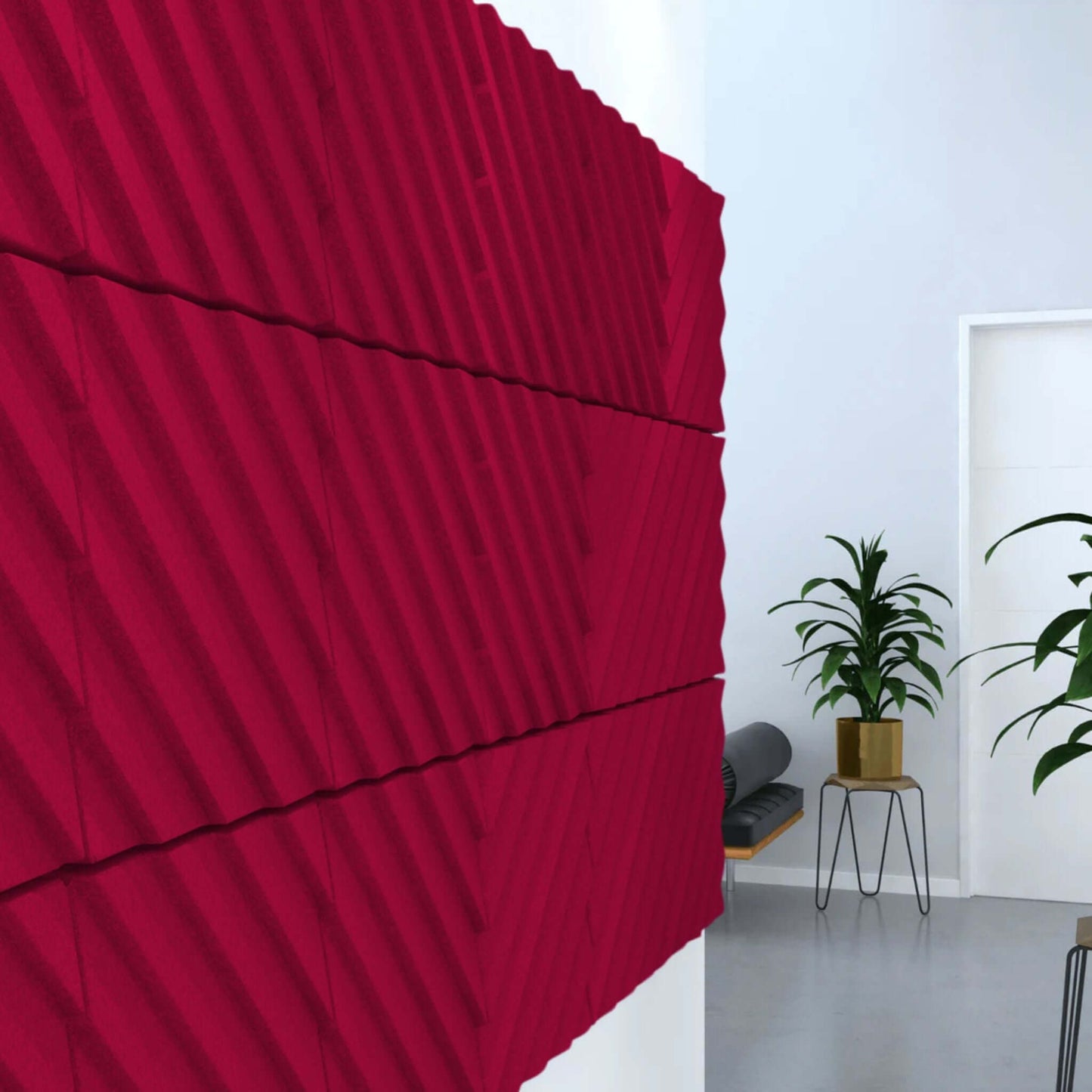 Acoustek Newport Collection acoustic wall tiles in modern interior design, ideal for noise reduction.