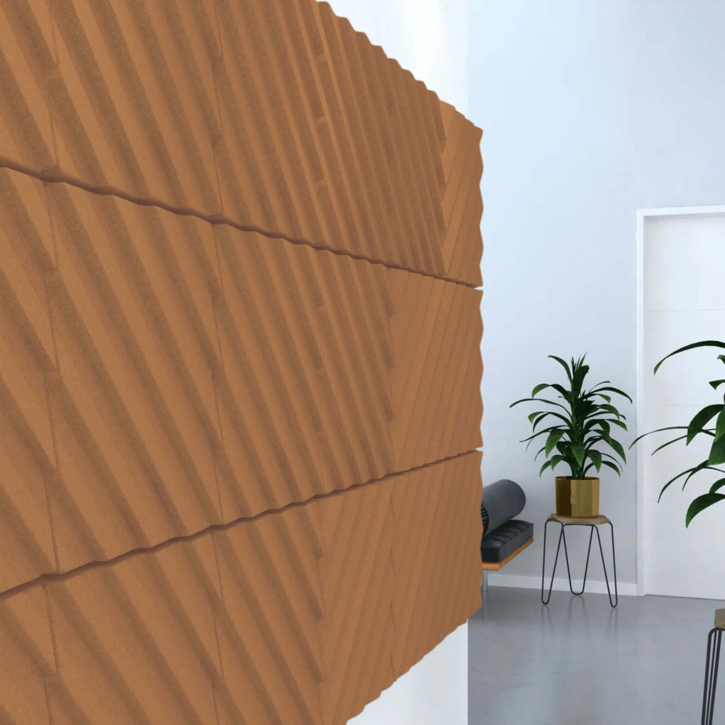 Acoustek Newport Collection acoustic wall tiles in a stylish interior, offering noise reduction and modern design.