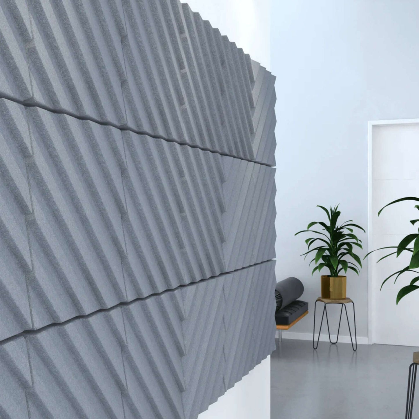 Acoustek Newport Collection acoustic wall tiles in stylish gray design enhancing interior aesthetic and sound absorption.
