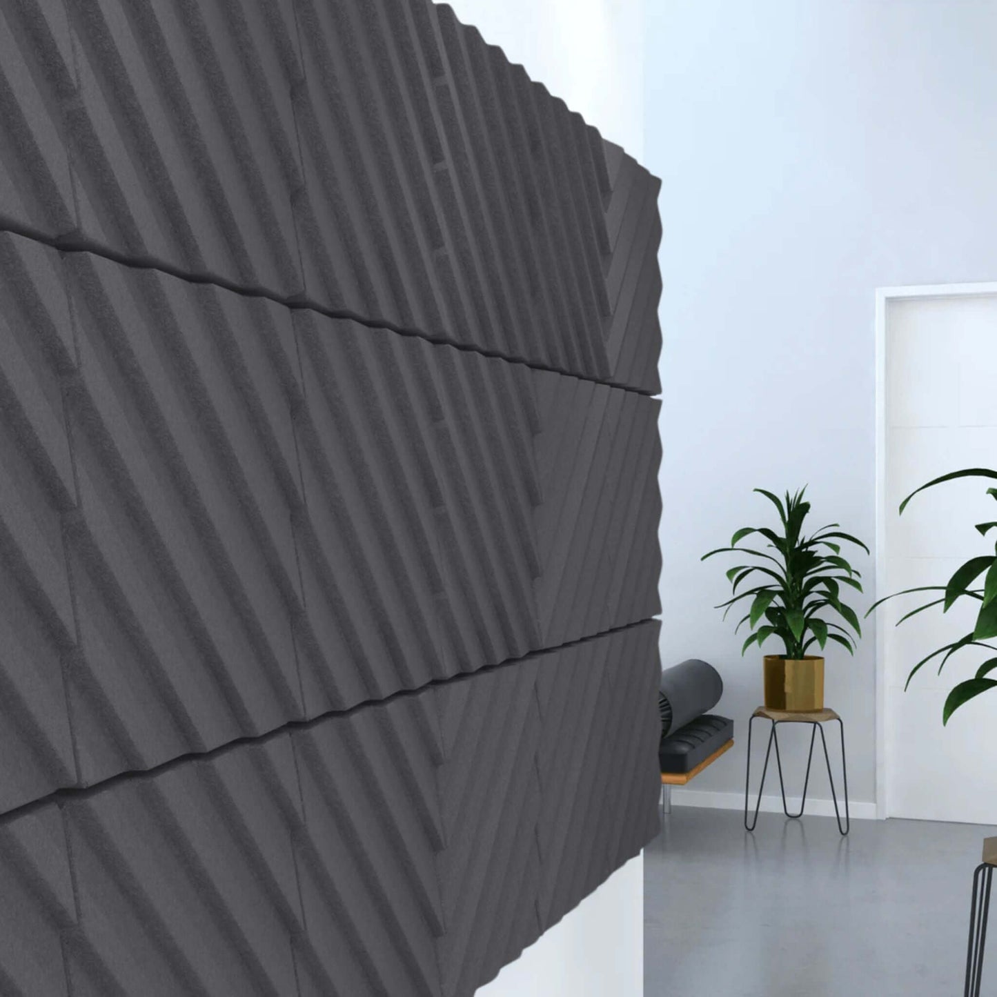 Acoustek Newport Collection acoustic wall tiles in modern interior, designed for noise reduction and aesthetic appeal.