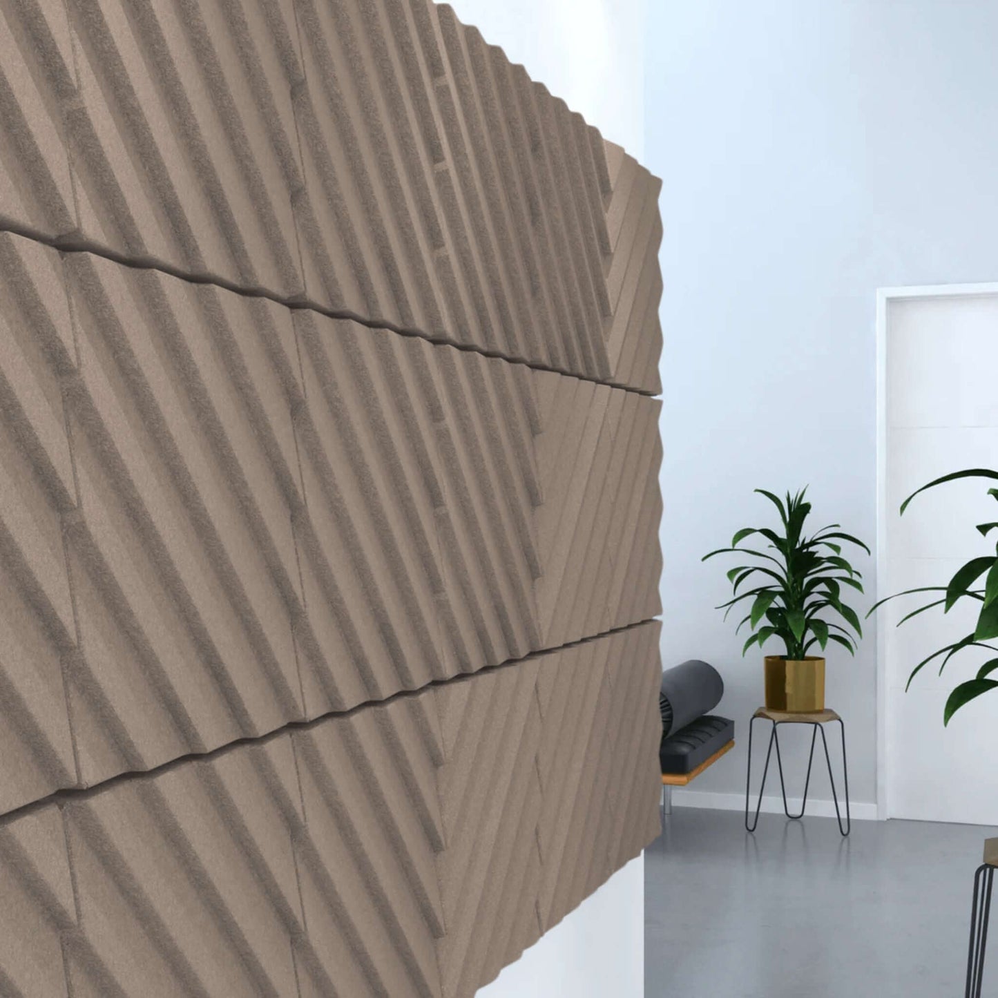 Acoustek Newport Collection acoustic wall tiles in modern interior design, offering stylish noise reduction.