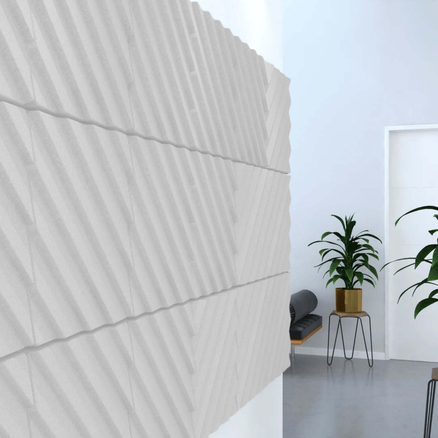 Acoustek Newport Collection acoustic wall tiles featuring a textured modern design in a stylish interior setting.