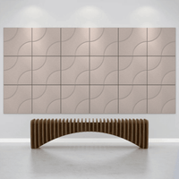 Acoustek Cavasinni acoustic tiles displayed on a wall with a modern wooden bench in a stylish interior space.