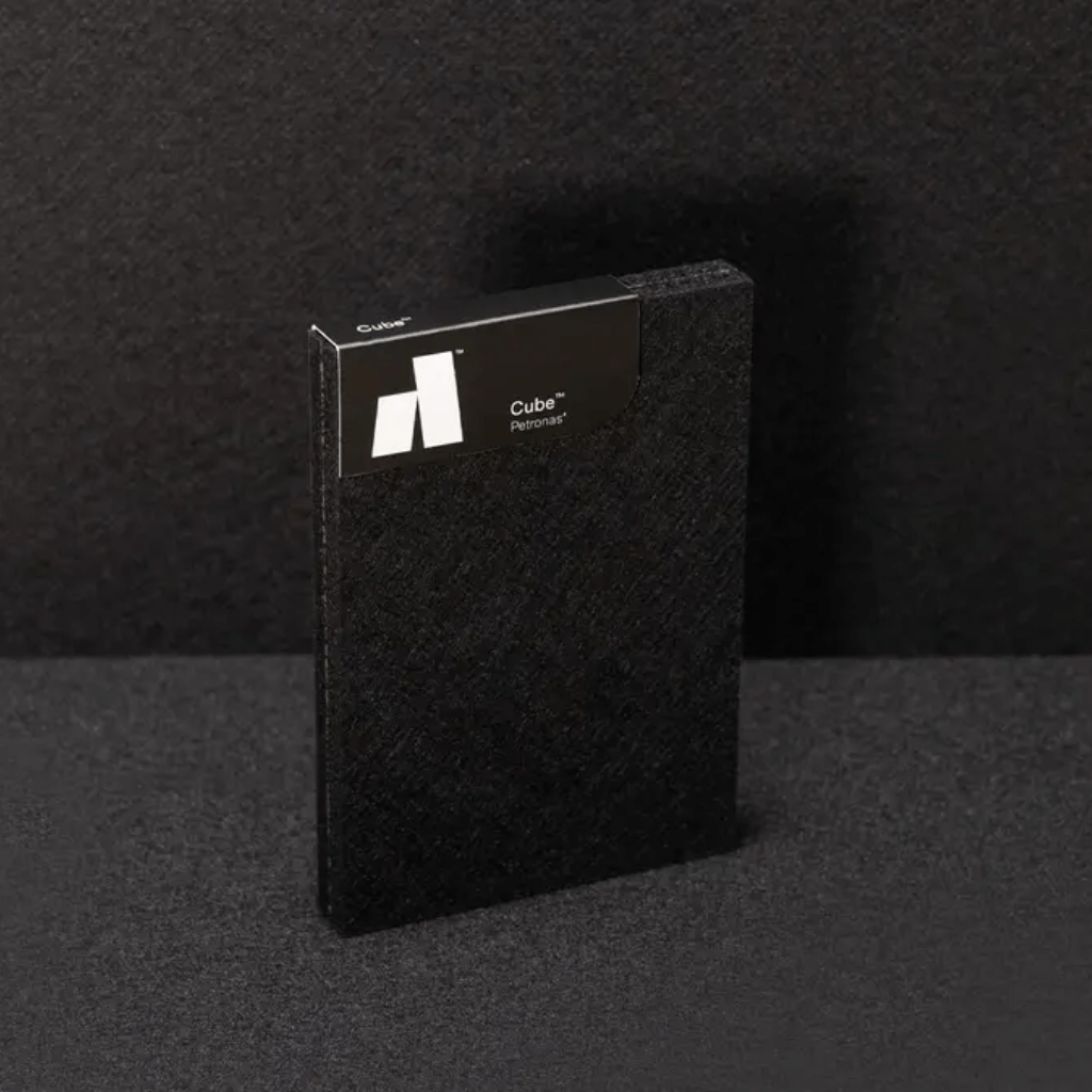 Cube™ Personal acoustic panel in black on a dark background, designed for sound absorption and noise reduction.