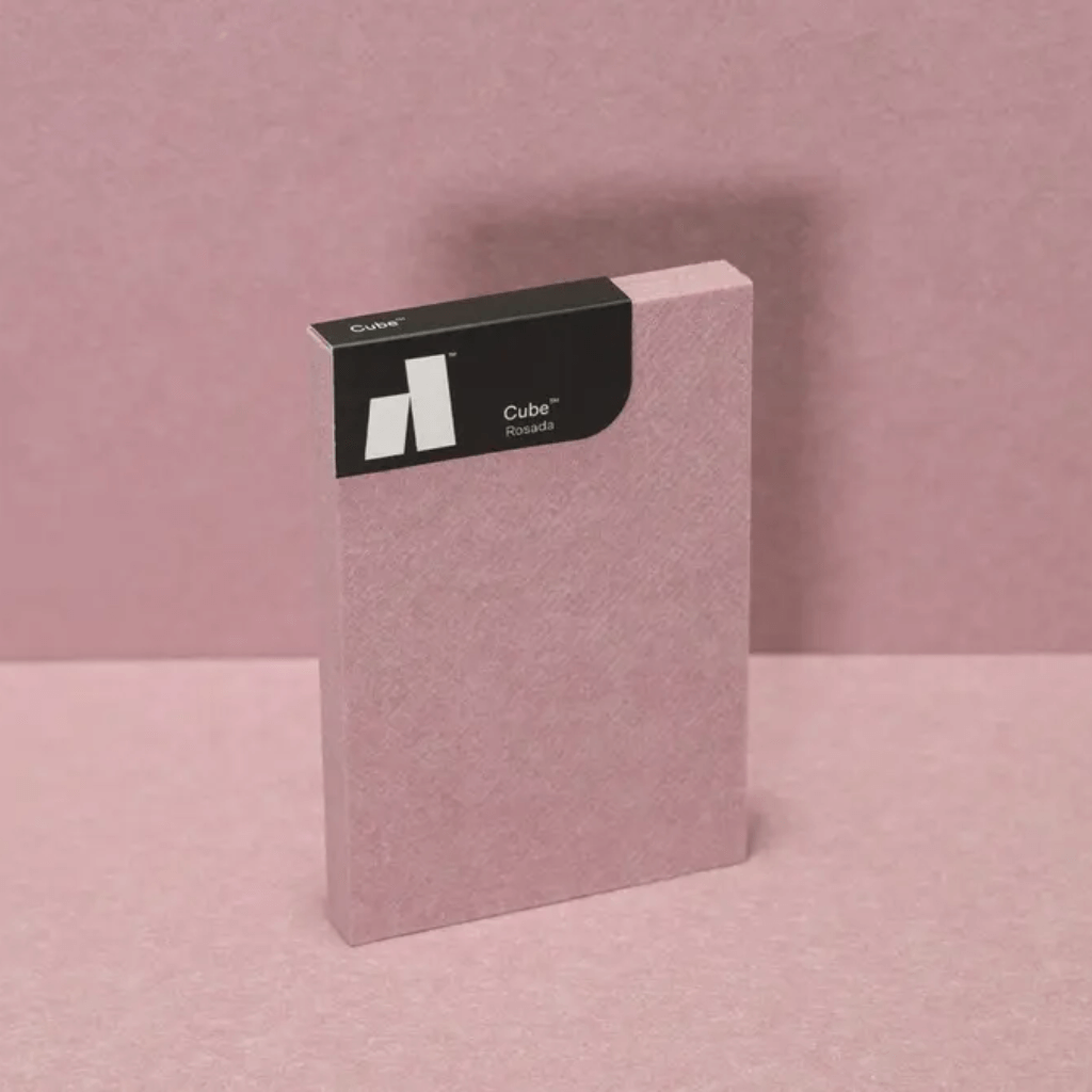 Autex Cube™ Acoustic Panels in stylish pink color on a soft pink background, showcasing eco-friendly design.